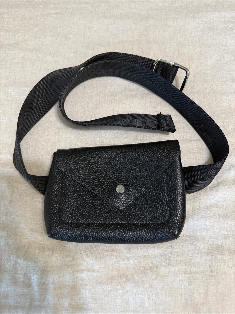 Botkier Black Leather Belt Bag with Envelope Flap